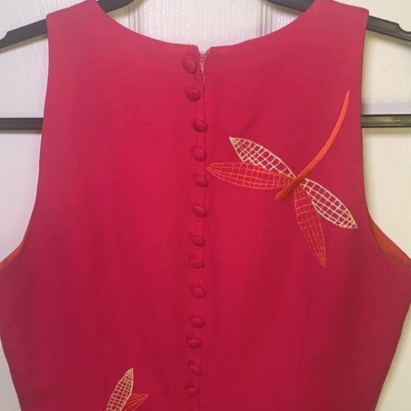 Talbots pink sheath dress with orange dragon fly embroidered print size 8 - Picture 5 of 8